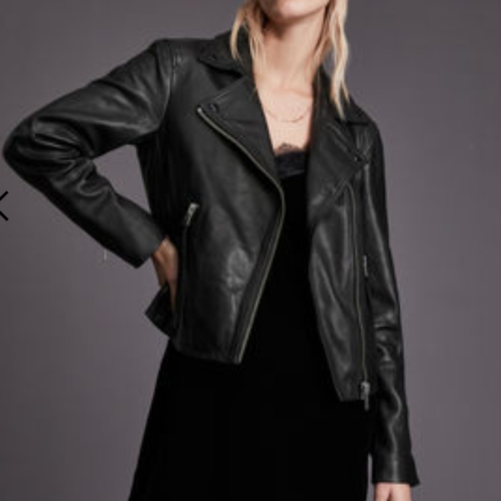 All Saints Gorgeous black leather biker jacket. Cropped great classic addition